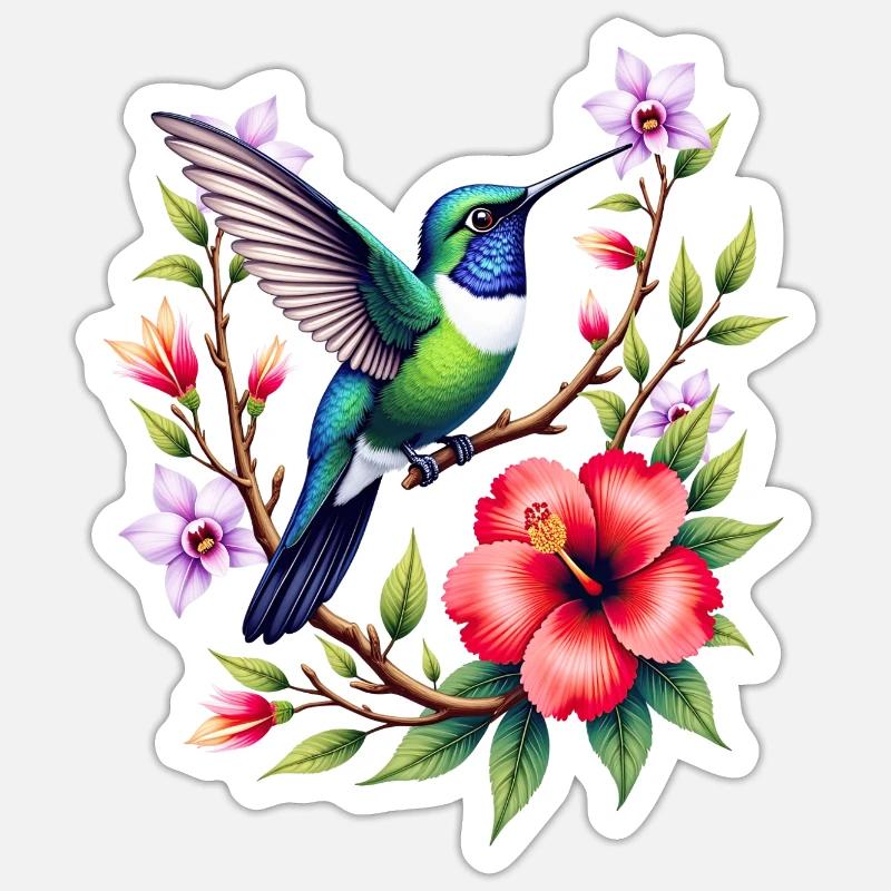 Adore Kolibris Bunte Kolibris Blumen Sticker Größe S (10 x 10 cm)