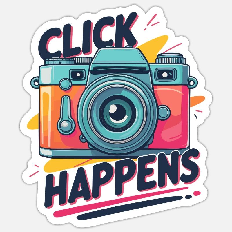 Retro Camera - Click Happens - Sticker size S (10 x 10 cm) - white matte