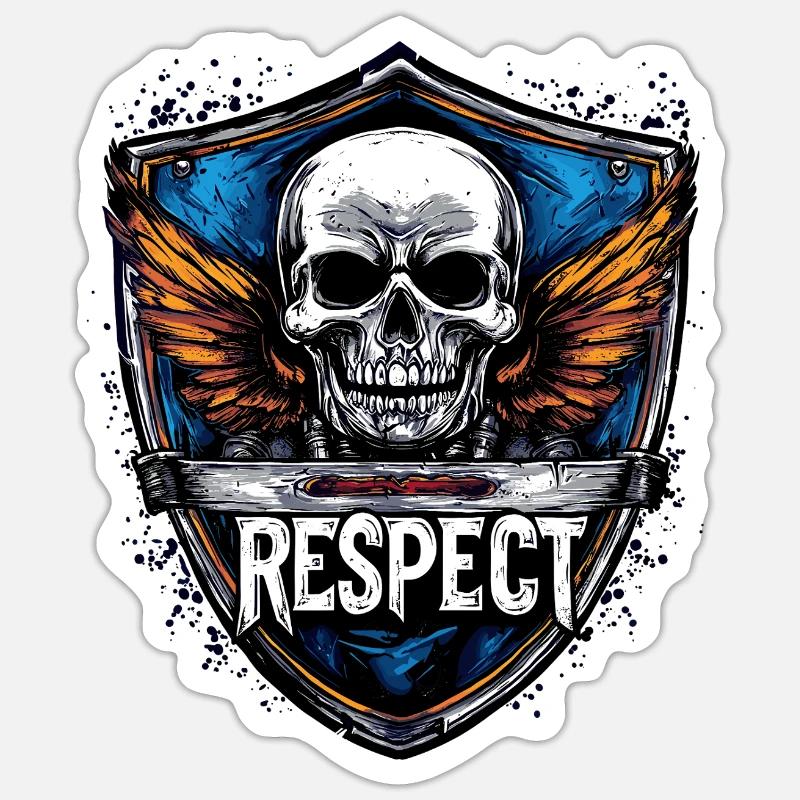 Biker Motorcycle Respect Skull Shield Badge Bikers - Sticker size S (10 x 10 cm) - white matte