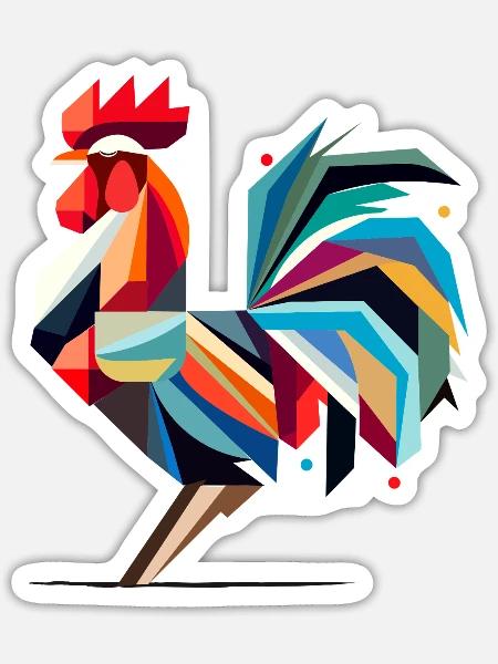 Bunter geometrischer Hahn im Polygon-Stil - Sticker Größe S (10 x 10 cm) - Mattweiß