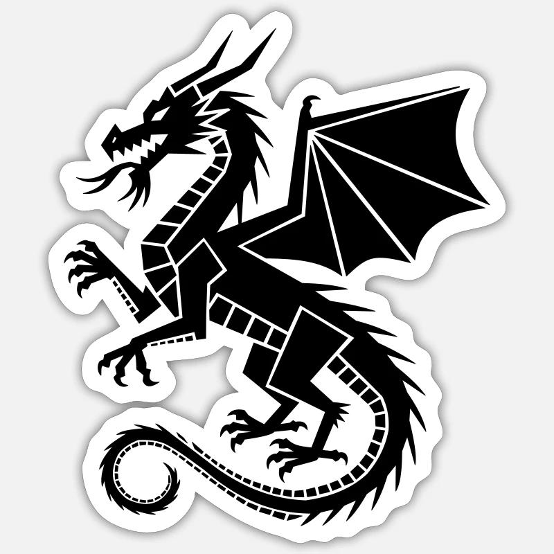 Geometric dragon – black silhouette - Sticker size S (10 x 10 cm) - white matte