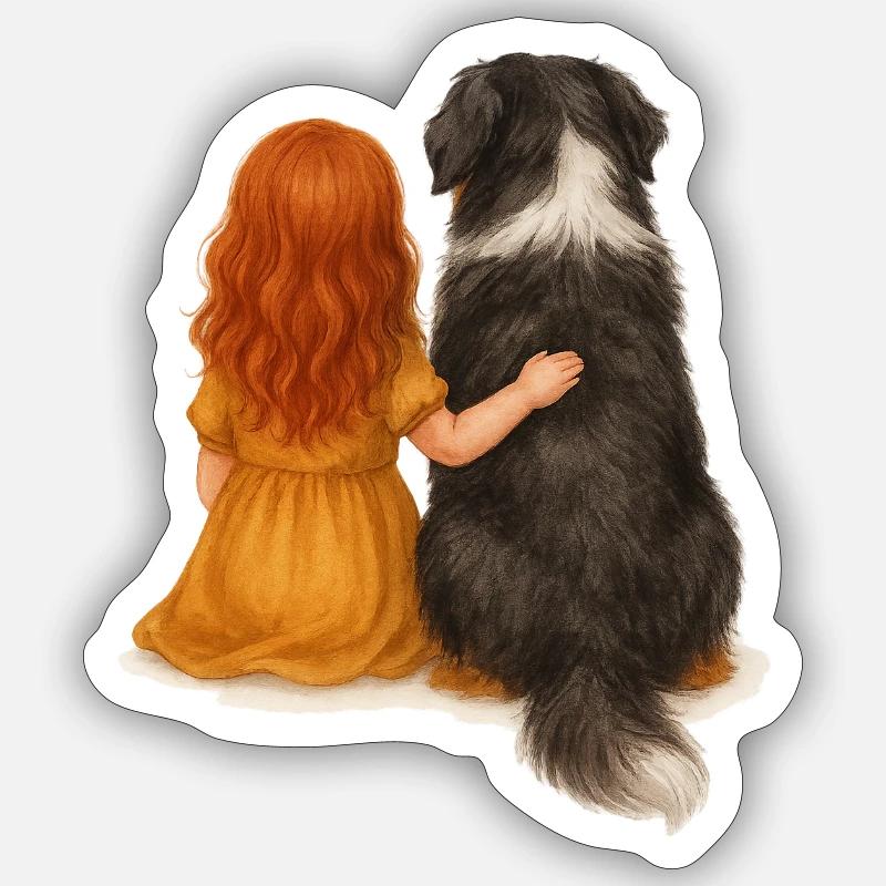 Fille rousse avec bouvier bernois Sticker taille S (10 x 10 cm)