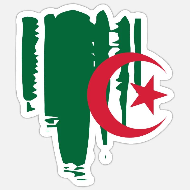 Drapeau Algérien - Sticker taille S (10 x 10 cm) - blanc mat