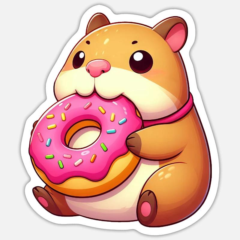 Cute Capybara with Donut Cute Snacking Dessert Sticker size S (10 x 10 cm)