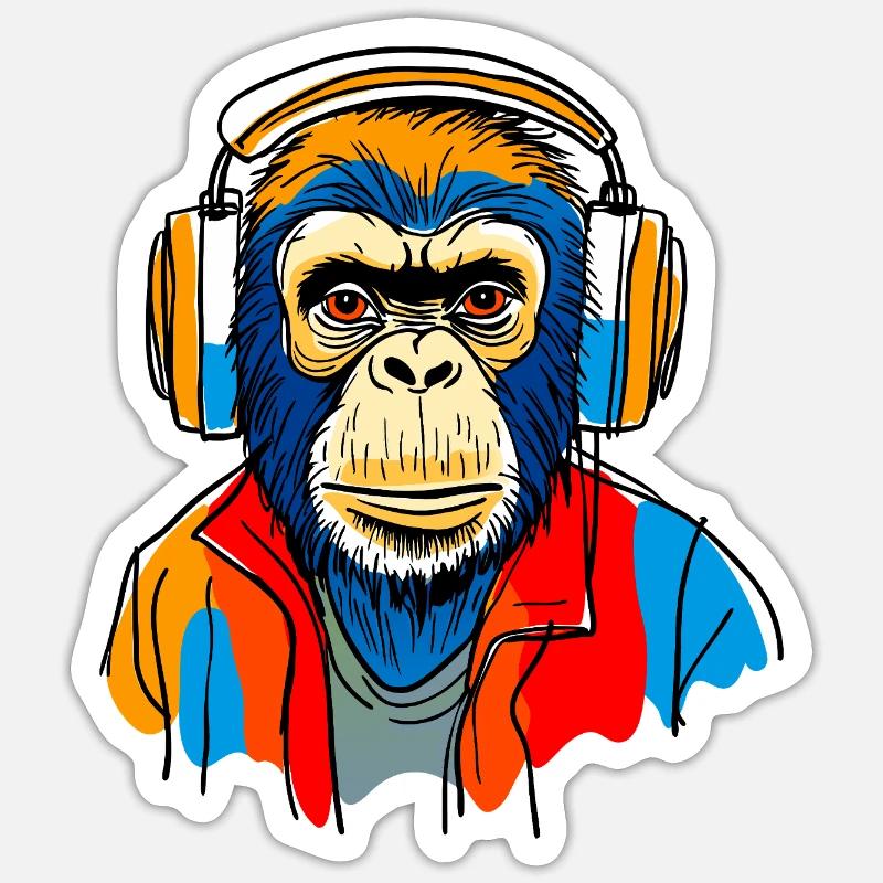 Affe mit Kopfhörern - Sticker Größe S (10 x 10 cm) - Mattweiß