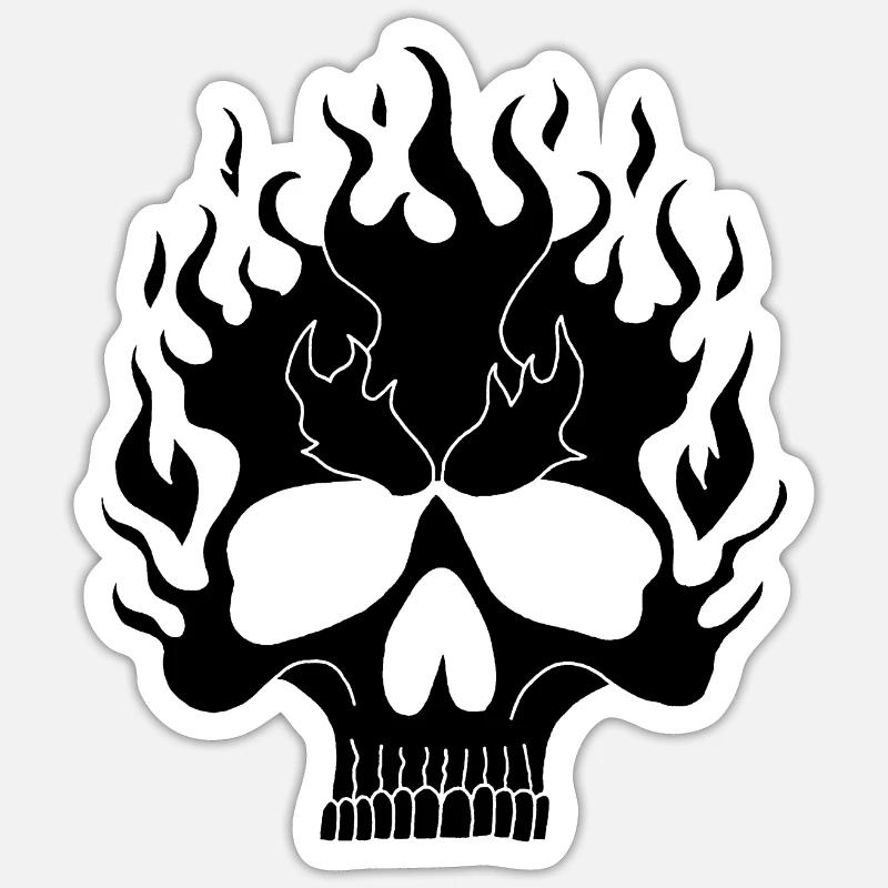 Crâne enflammé noir - Sticker taille S (10 x 10 cm) - blanc mat