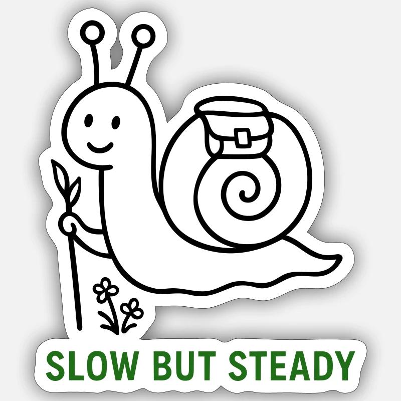 Wanderschnecke Slow but Steady - Sticker Größe S (10 x 10 cm) - Mattweiß