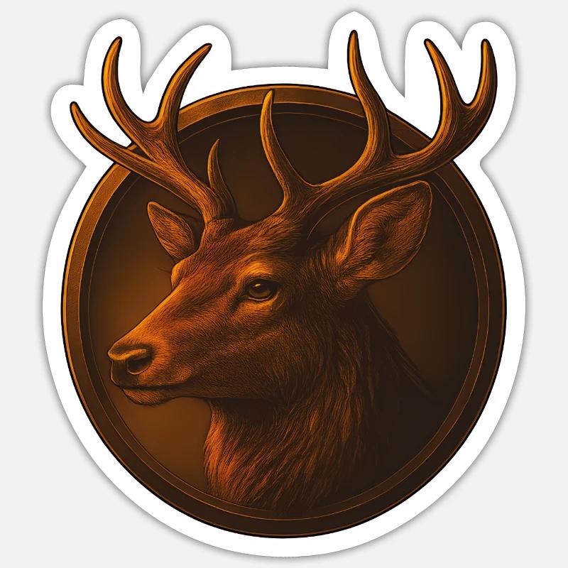 Hirsch Tierkopf Design in Emblem - Sticker Größe S (10 x 10 cm) - Mattweiß