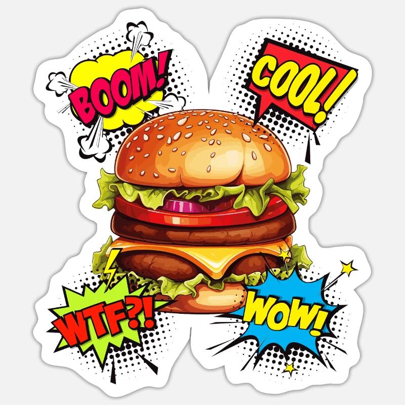 Burger Pop Art Hamburger Cheeseburger Restauration rapide Sticker taille S (10 x 10 cm)