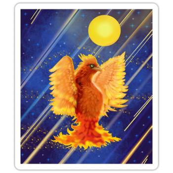Kosmisch leuchtender Feuervogel: Cyber-Semurg - Sticker Größe S (10 x 10 cm) - Mattweiß - Vorne