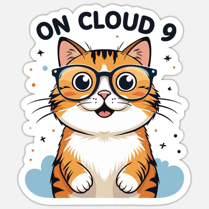 Cute cat illustration with glasses - Sticker size S (10 x 10 cm) - white matte