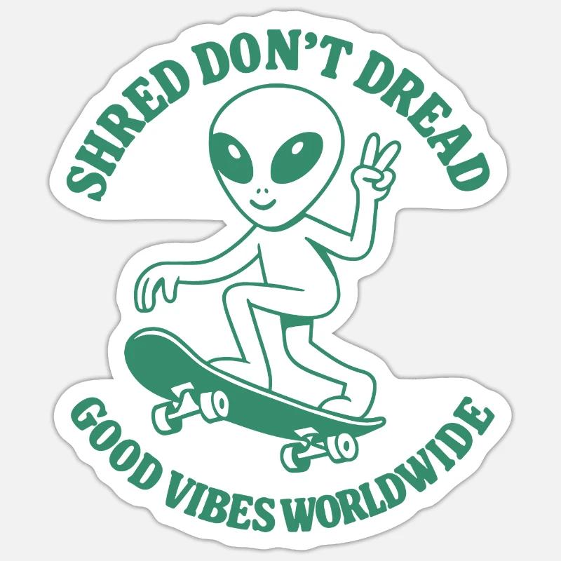 Skateboard Alien Vibes - Sticker size S (10 x 10 cm) - white matte