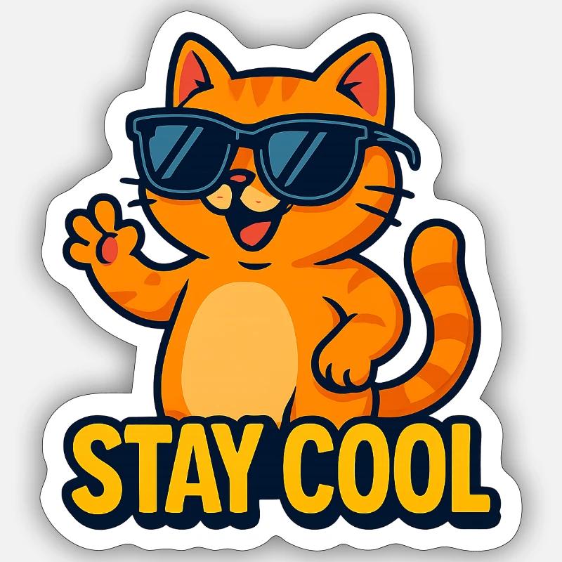 Stay Cool Cat - Coole Katze mit Sonnenbrille - Sticker Größe S (10 x 10 cm) - Mattweiß
