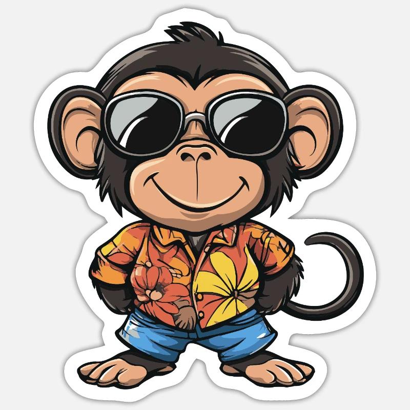 Affe Comic Urlaub - Sticker Größe S (10 x 10 cm) - Mattweiß