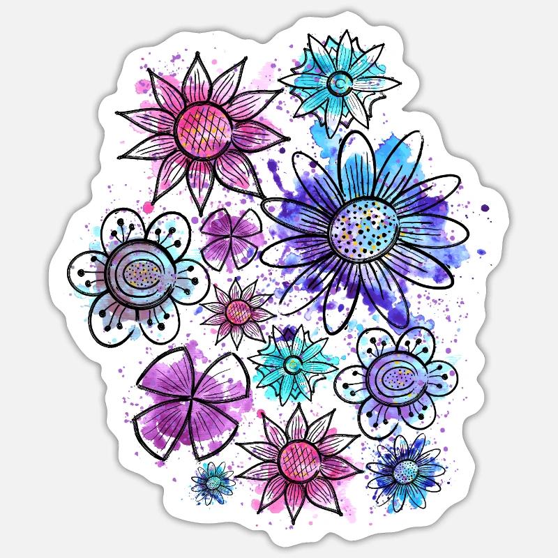 Flowers (outline, spots) - Sticker size S (10 x 10 cm) - white matte