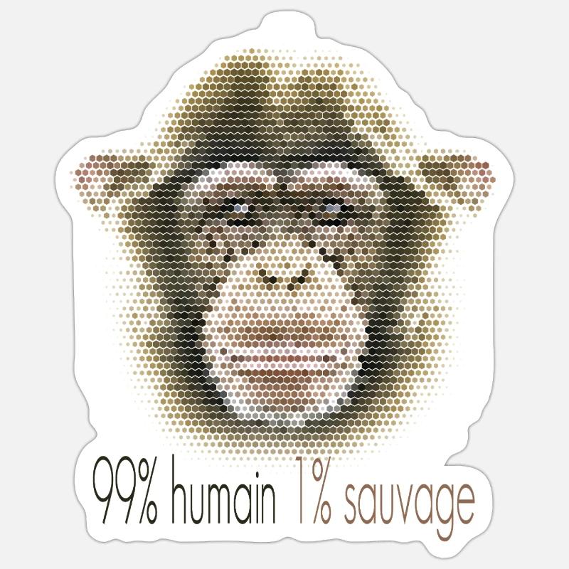 Chimpanzee Face – 99% Human 1% Wild - Sticker size S (10 x 10 cm) - white matte