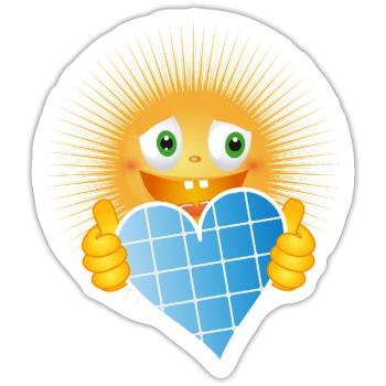 Radiant sun with a heart made of solar cells - Sticker size S (10 x 10 cm) - white matte - Front