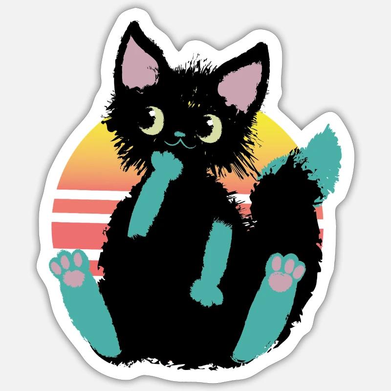 doodle chat blob, pense - Sticker taille S (10 x 10 cm) - blanc mat