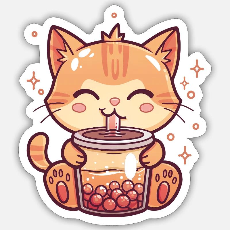 Cat drinks bubble tea - Sticker size S (10 x 10 cm) - white matte
