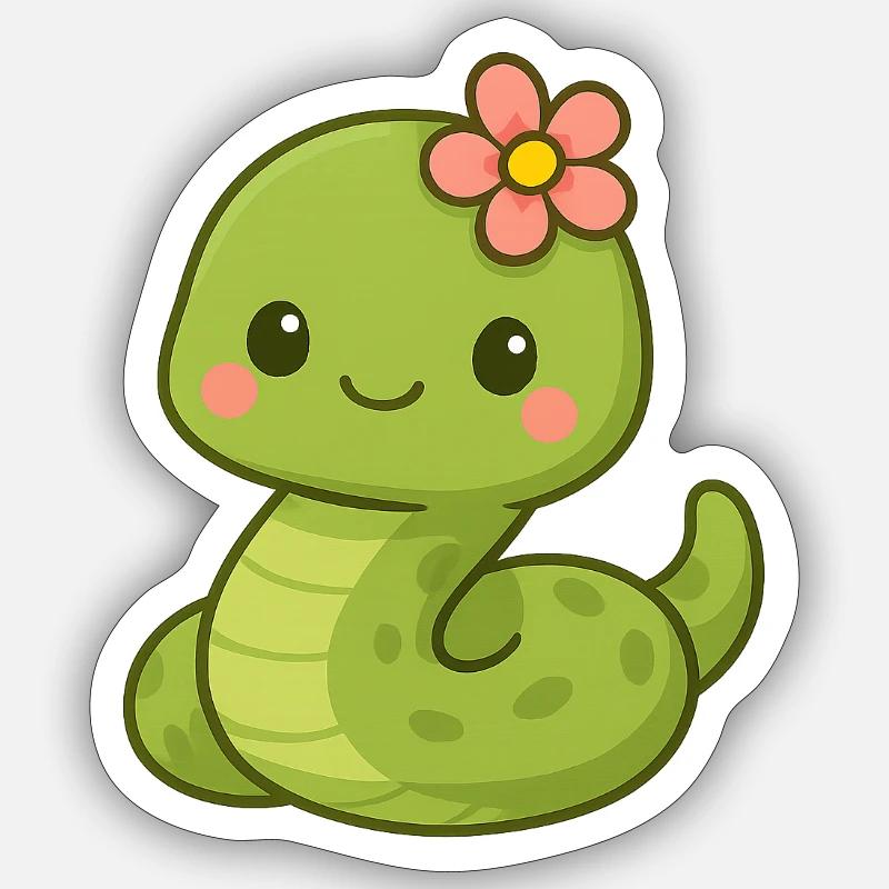 Mignon serpent dame avec fleur - Sticker taille S (10 x 10 cm) - blanc mat