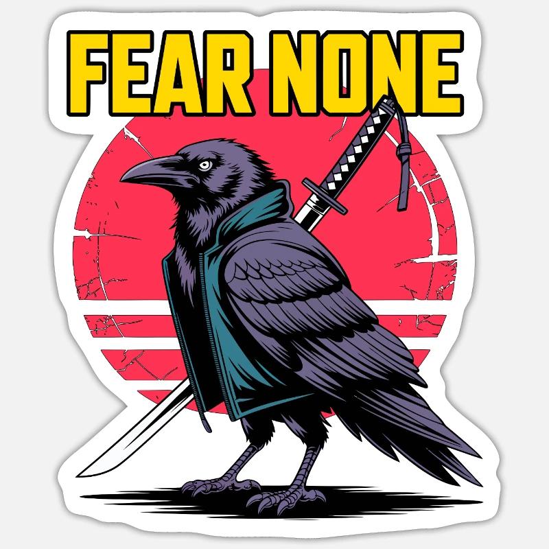 Samurai Raven Fear None Design - Sticker taille S (10 x 10 cm) - blanc mat