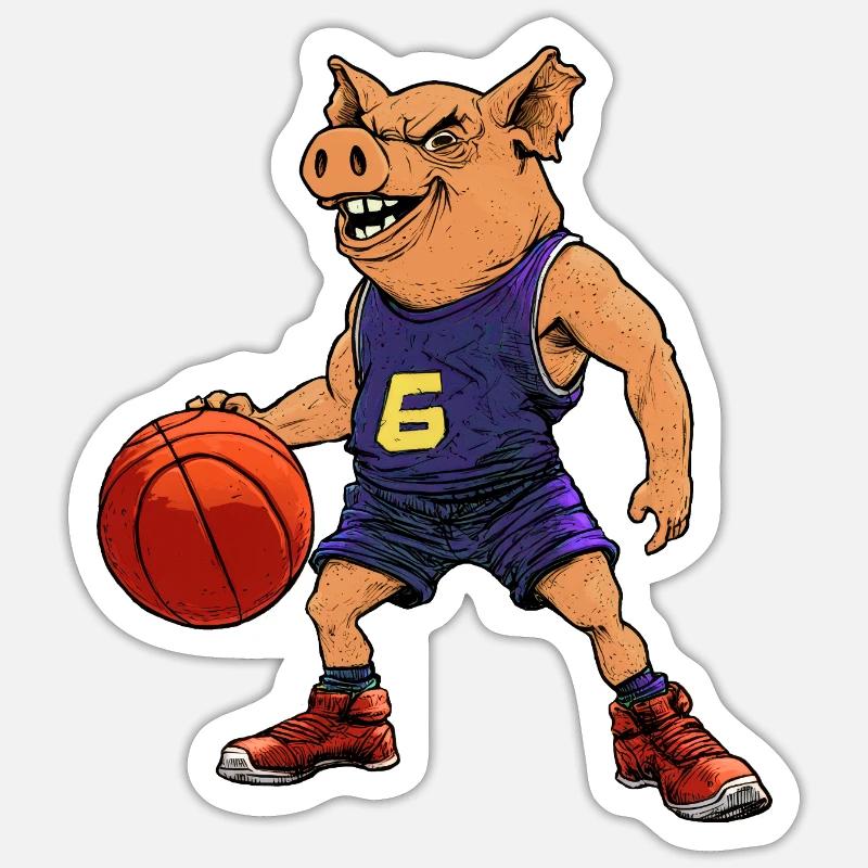 Cochon basketteur basketteur - Sticker taille S (10 x 10 cm) - blanc mat