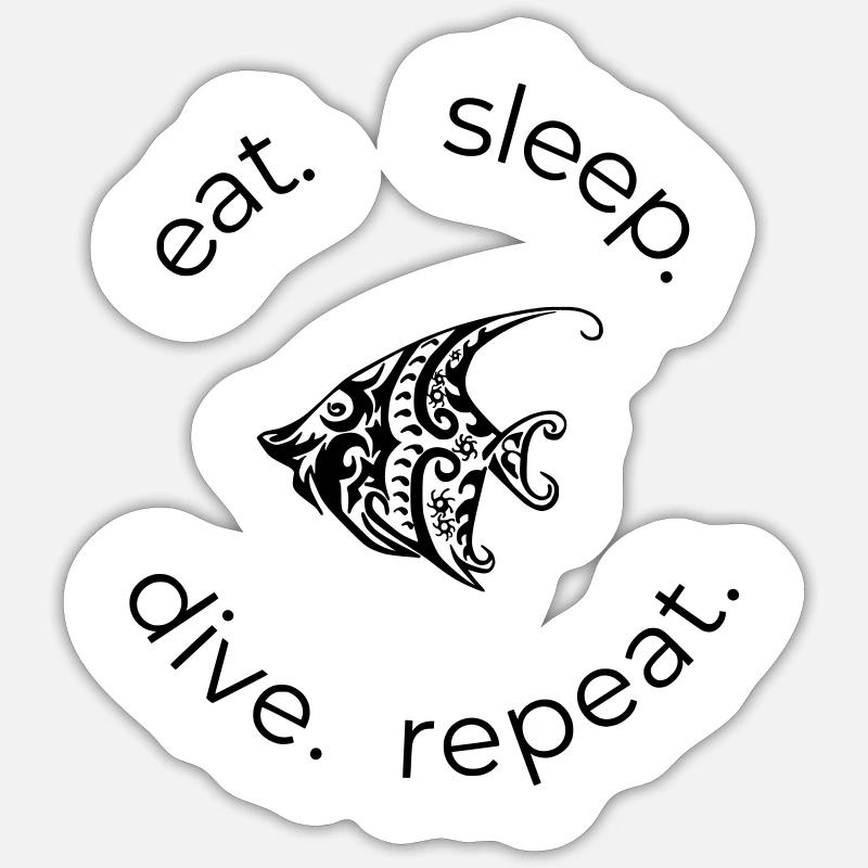 Eat Sleep Dive Repeat – Tribal Fisch - Sticker Größe S (10 x 10 cm) - Mattweiß