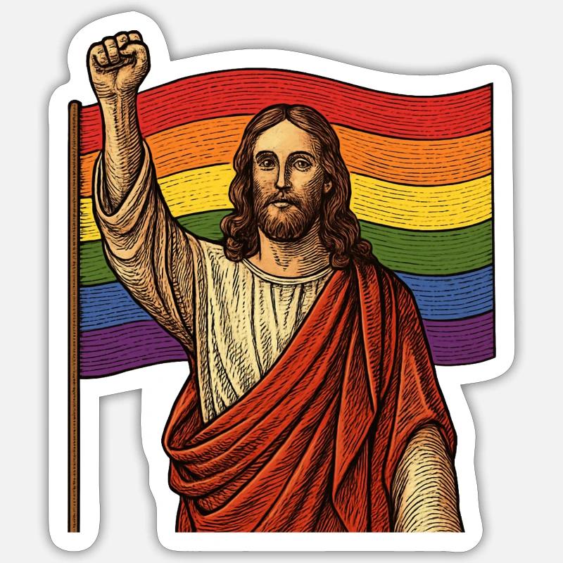 Jesus Pride Power – Regenbogen & Faust - Sticker Größe S (10 x 10 cm) - Mattweiß