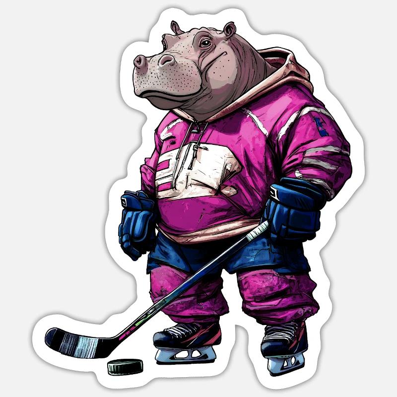 Nilpferde Eishockey - Sticker Größe S (10 x 10 cm) - Mattweiß