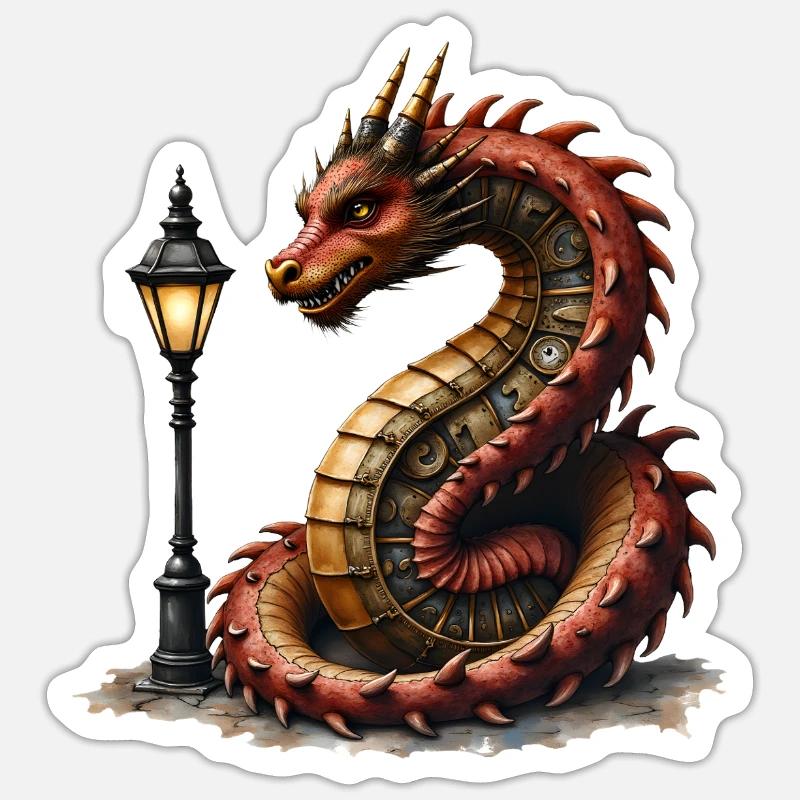 Dragon Steampunk avec lanterne Sticker taille S (10 x 10 cm)