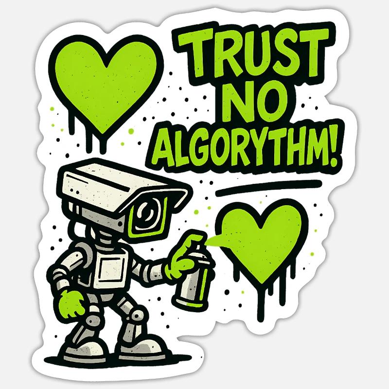 Robot with heart and anti-algorithm message Sticker size S (10 x 10 cm)