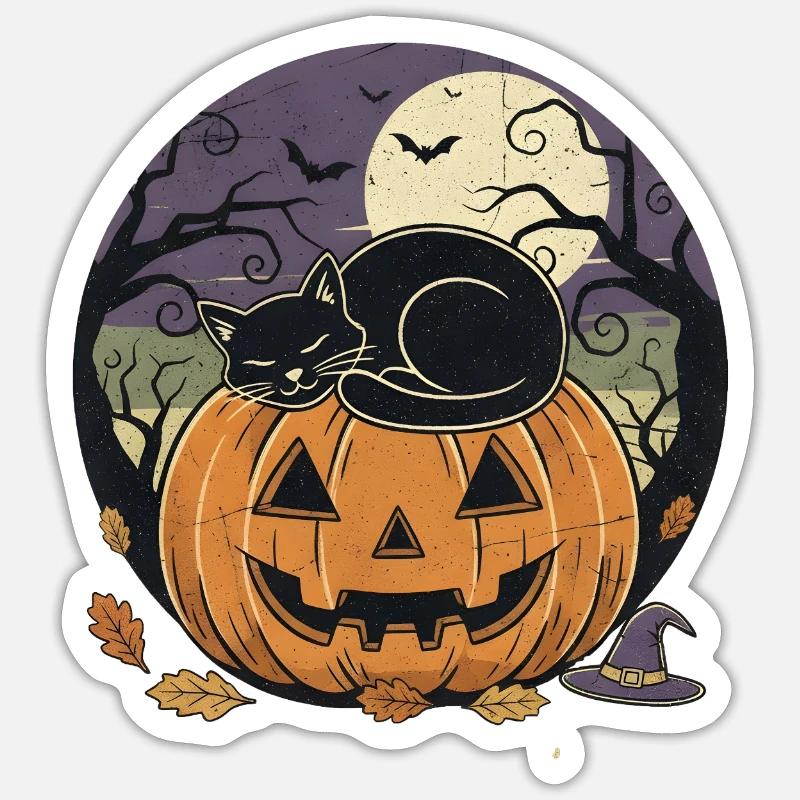 Black Cat Sleeping on Jack-o Lantern | Halloween  Sticker size S (10 x 10 cm)