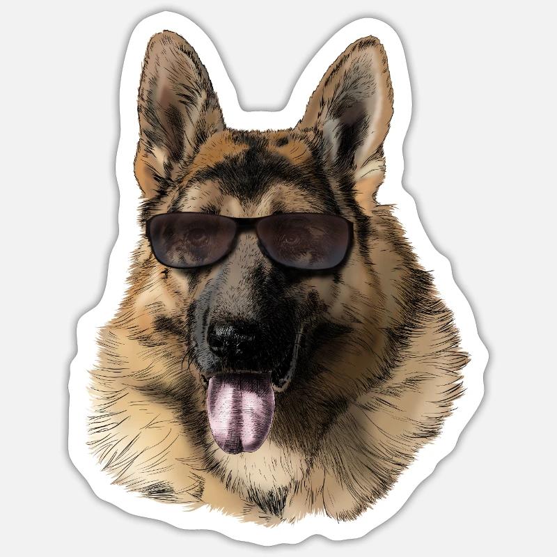 Cool Deutscher Schäferhund mit Sonnenbrille - Sticker Größe S (10 x 10 cm) - Mattweiß