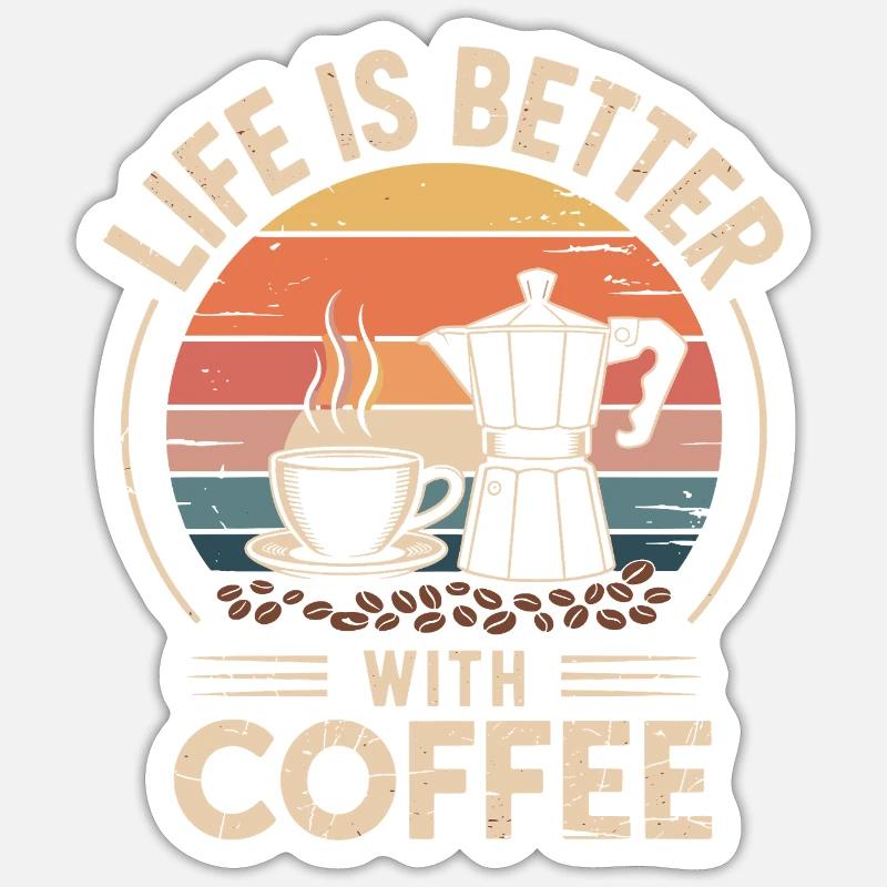 Lebensfreude mit Kaffee Illustration - Sticker Größe S (10 x 10 cm) - Mattweiß