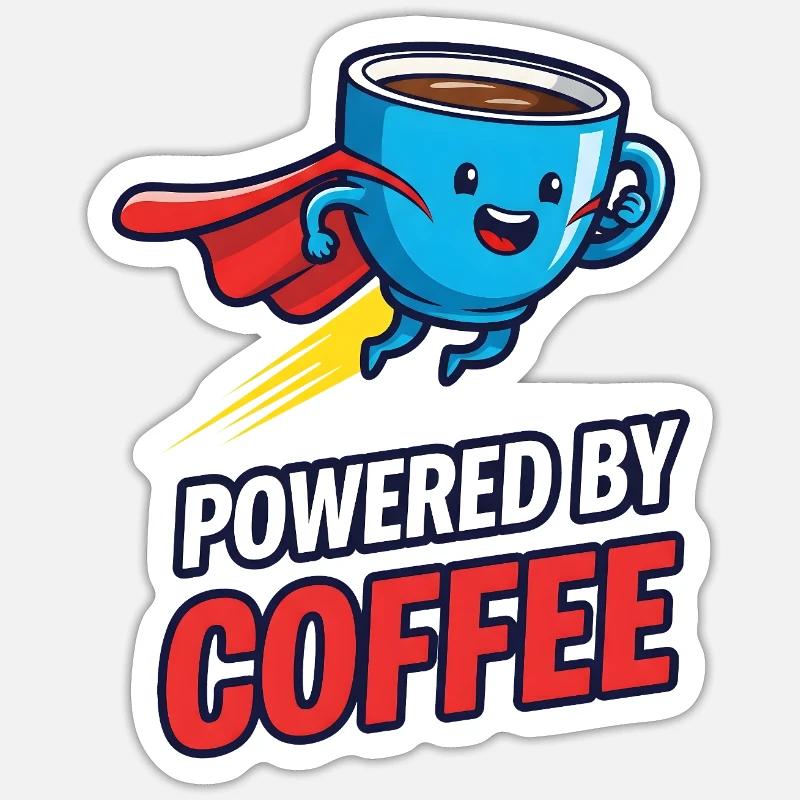 Kaffee Superheld mit Cape - Sticker Größe S (10 x 10 cm) - Mattweiß