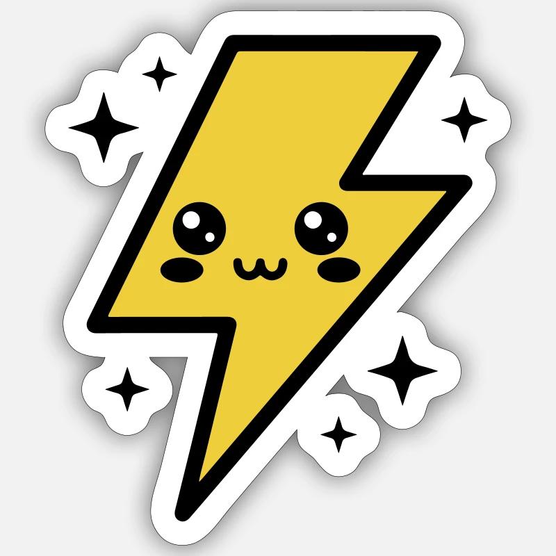 Éclair kawaii avec visage expressif - Sticker taille S (10 x 10 cm) - blanc mat