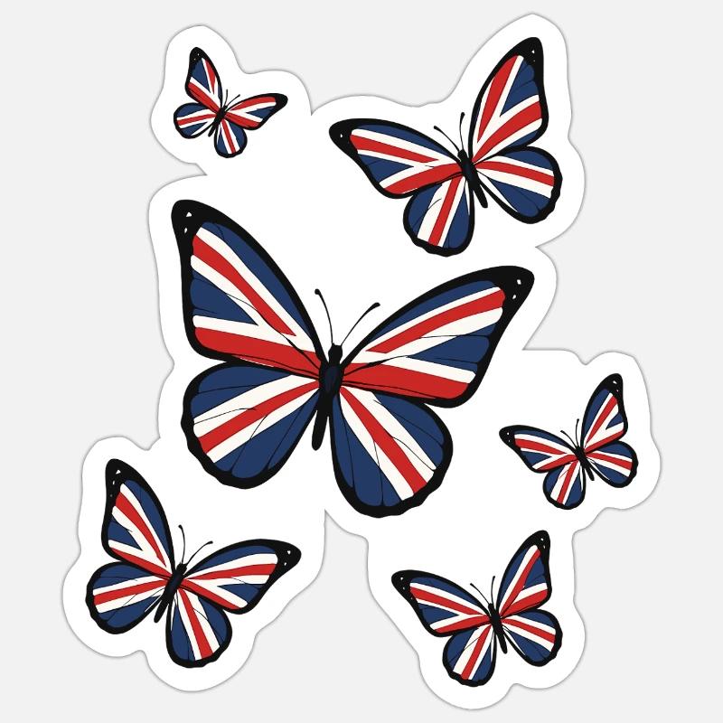 Papillons de l’Union Jack - Sticker taille S (10 x 10 cm) - blanc mat