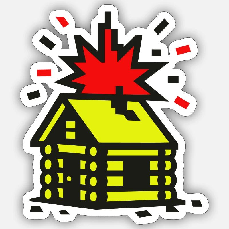 Explosion Hütte 8bit Pixelart Sticker Größe S (10 x 10 cm)
