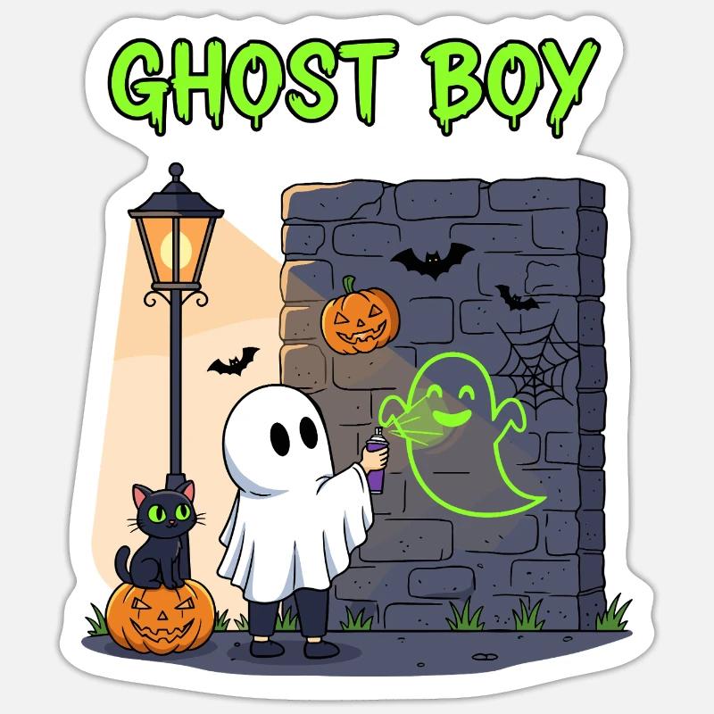 Ghost Boy Halloween Graffiti - Sticker taille S (10 x 10 cm) - blanc mat