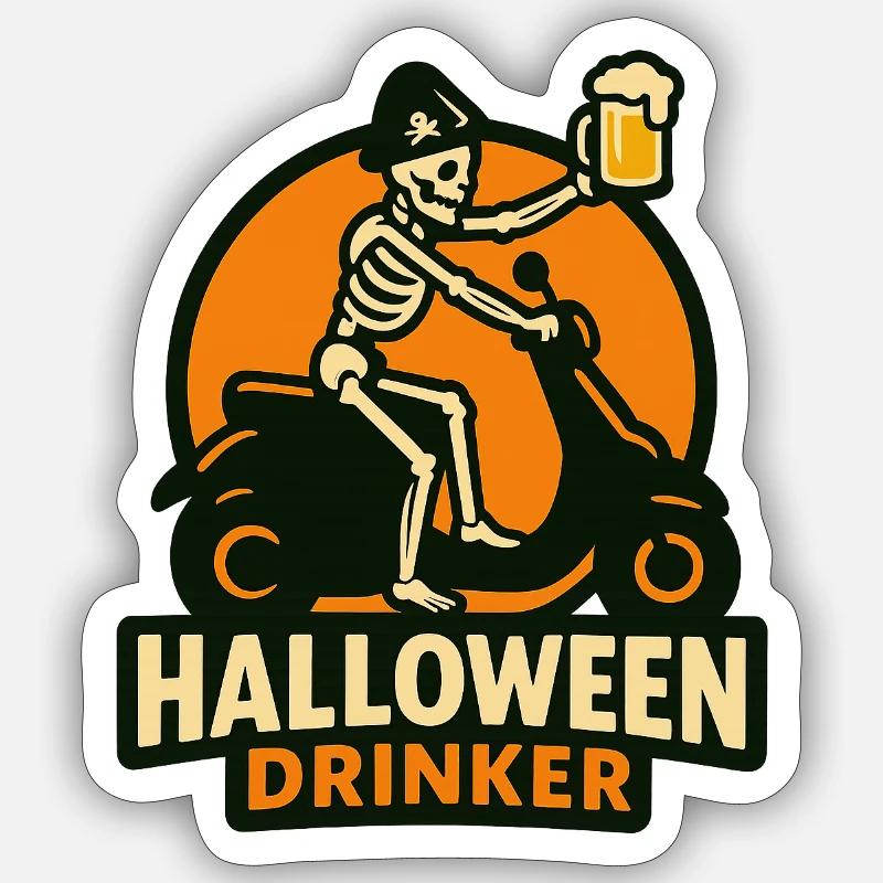 Skelett Trinker Halloween - Sticker Größe S (10 x 10 cm) - Mattweiß