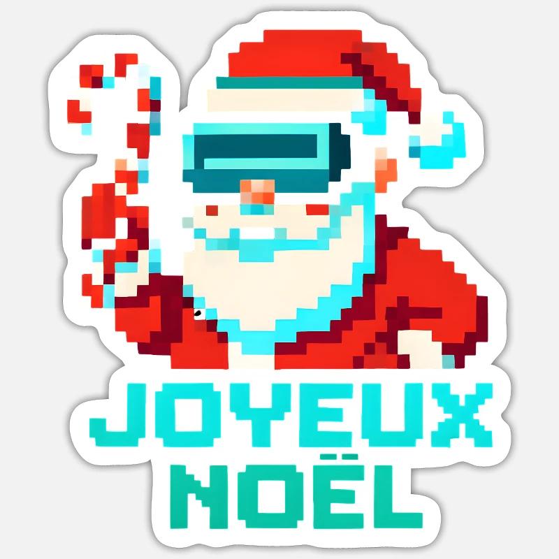 Santa Pixel VR Joyeux Noël - Sticker taille S (10 x 10 cm) - blanc mat