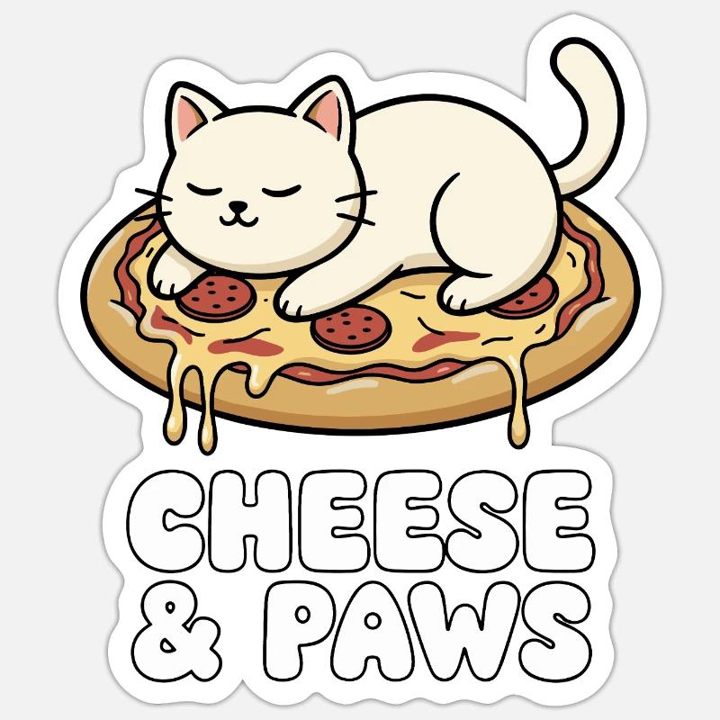Pizza chat pattes de fromage - Sticker taille S (10 x 10 cm) - blanc mat
