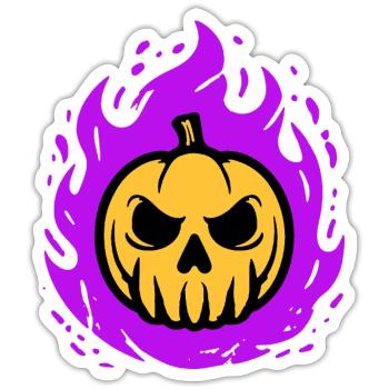 Citrouille orange avec flammes violettes - Sticker taille S (10 x 10 cm) - blanc mat - Devant