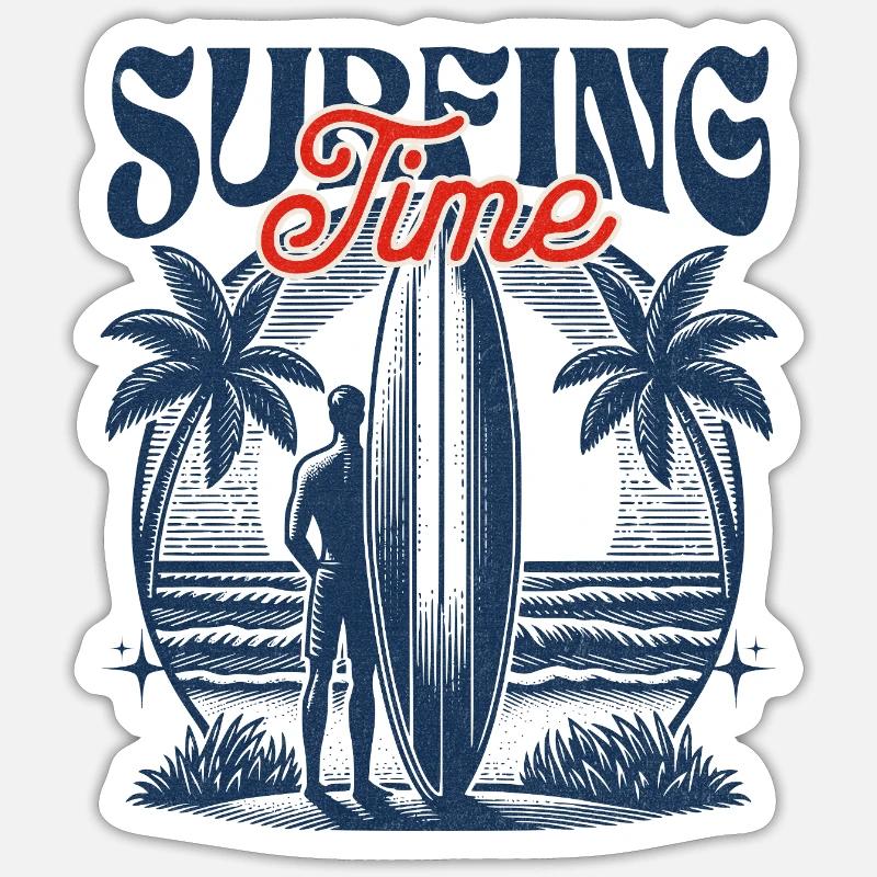 Temps de surf - Sticker taille S (10 x 10 cm) - blanc mat