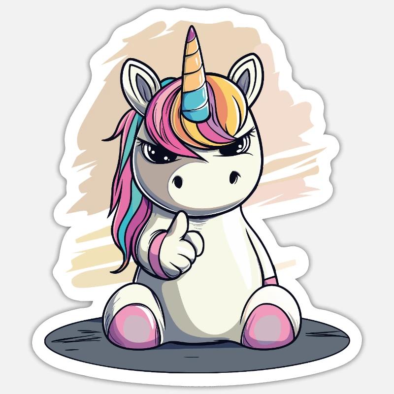 Freches Einhorn mit Zeigefinger – Cute & Cool - Sticker Größe S (10 x 10 cm) - Mattweiß
