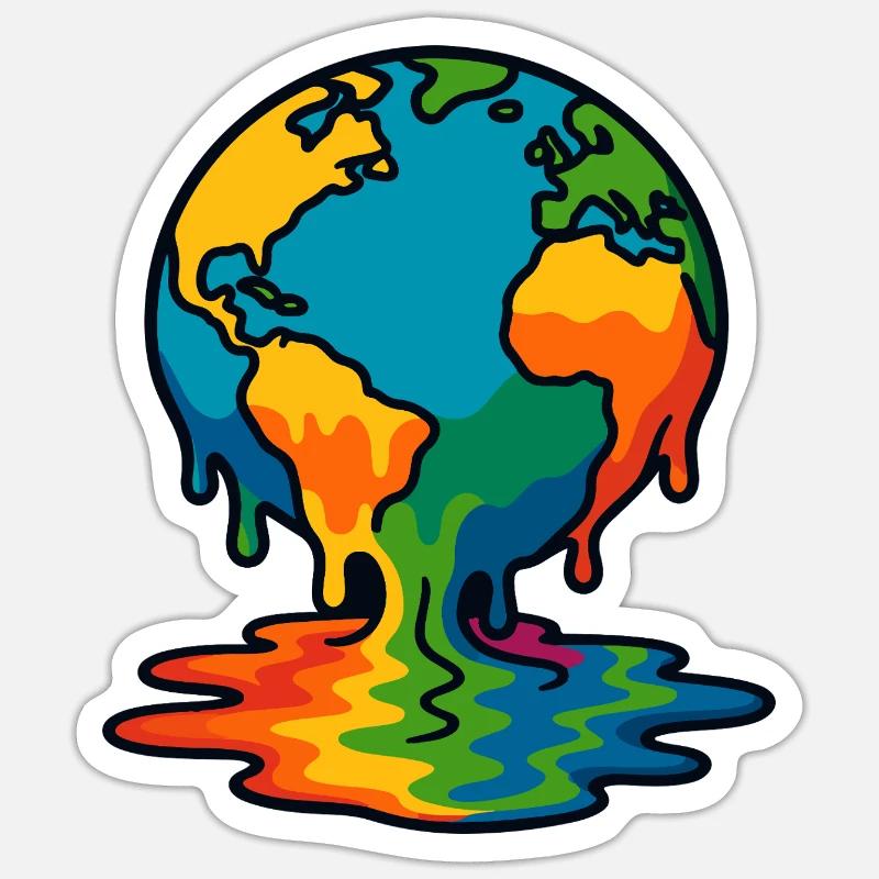 Rainbow Earth Melting Globe - Sticker size S (10 x 10 cm) - white matte