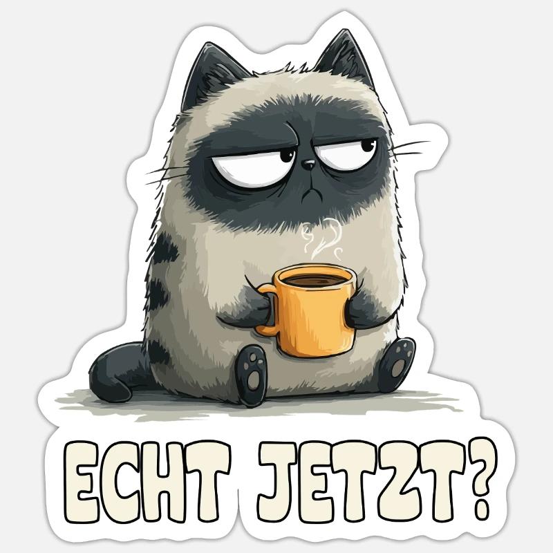 Grummelkatze mit Kaffee - Sticker size S (10 x 10 cm) - white matte