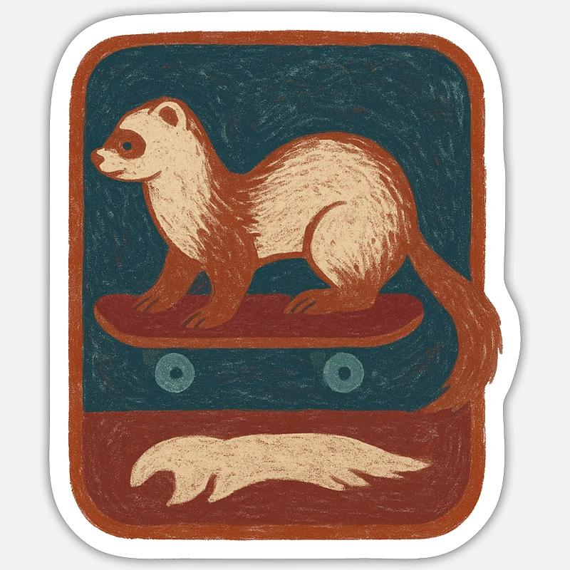 Frettchen auf Skateboard Retro - Sticker Größe S (10 x 10 cm) - Mattweiß