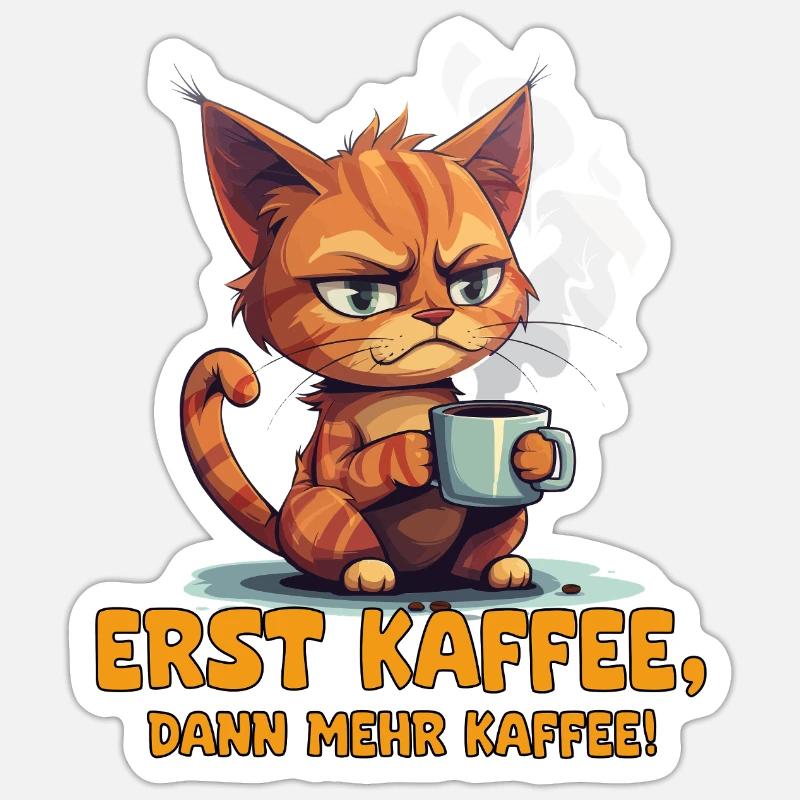 Dicton de café Grim Cat - Sticker taille S (10 x 10 cm) - blanc mat