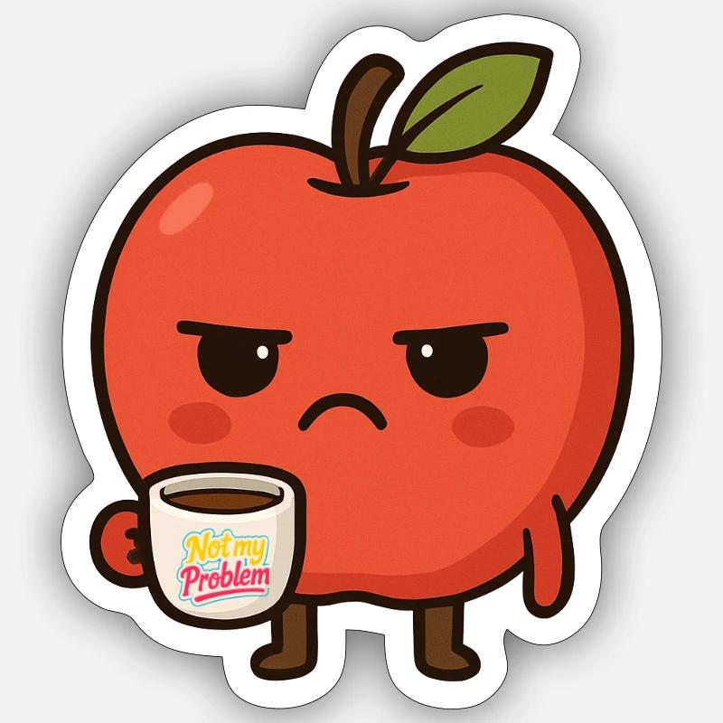 Grumpy Kawaii Apple - Funny Not My Problem Meme Sticker size S (10 x 10 cm)